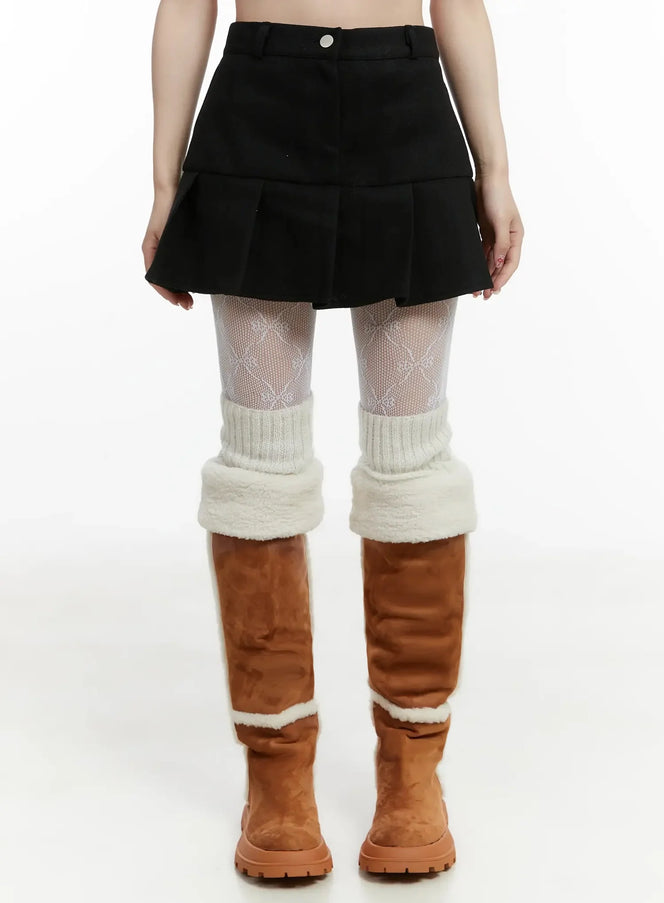 fleece-pleated-mini-skirt-ij516 / Black