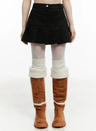 fleece-pleated-mini-skirt-ij516 / Black