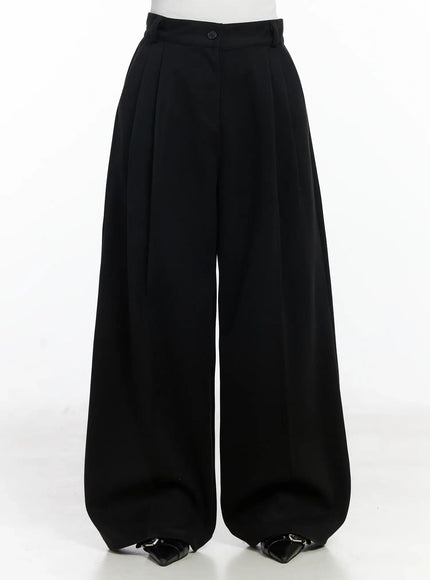 double-pleated-wide-fleece-lined-slacks-ij529 / Black