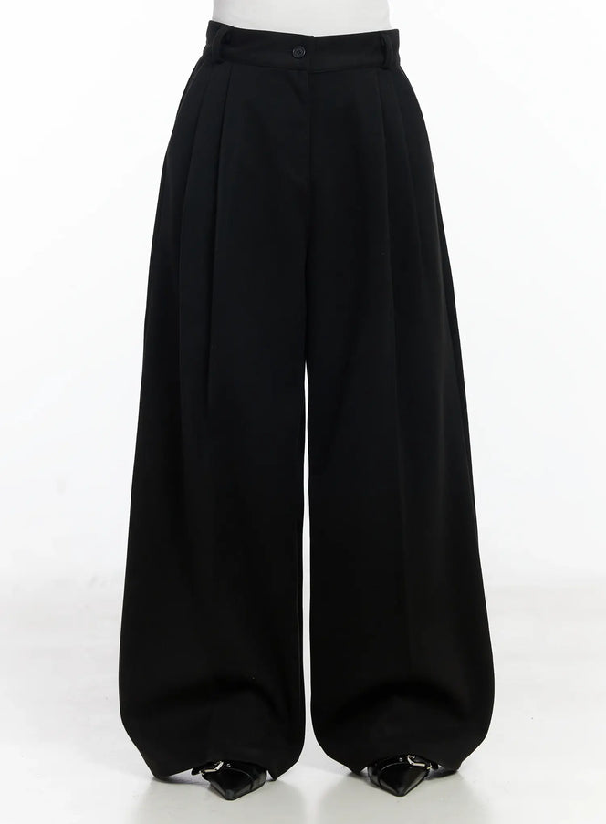 double-pleated-wide-fleece-lined-slacks-ij529 / Black