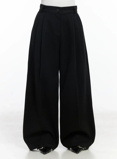 double-pleated-wide-fleece-lined-slacks-ij529 / Black