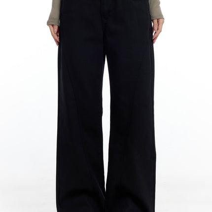 solid-cotton-semi-wide-pants-co425 / Black