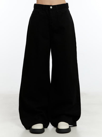 solid-cotton-wide-leg-trousers-cm521 / Black