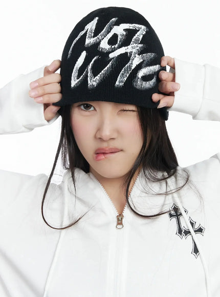 not-cute-ribbed-beanie-im506 / Black
