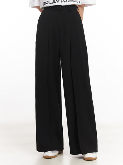 pintuck-wide-leg-slacks-iy502 / Black