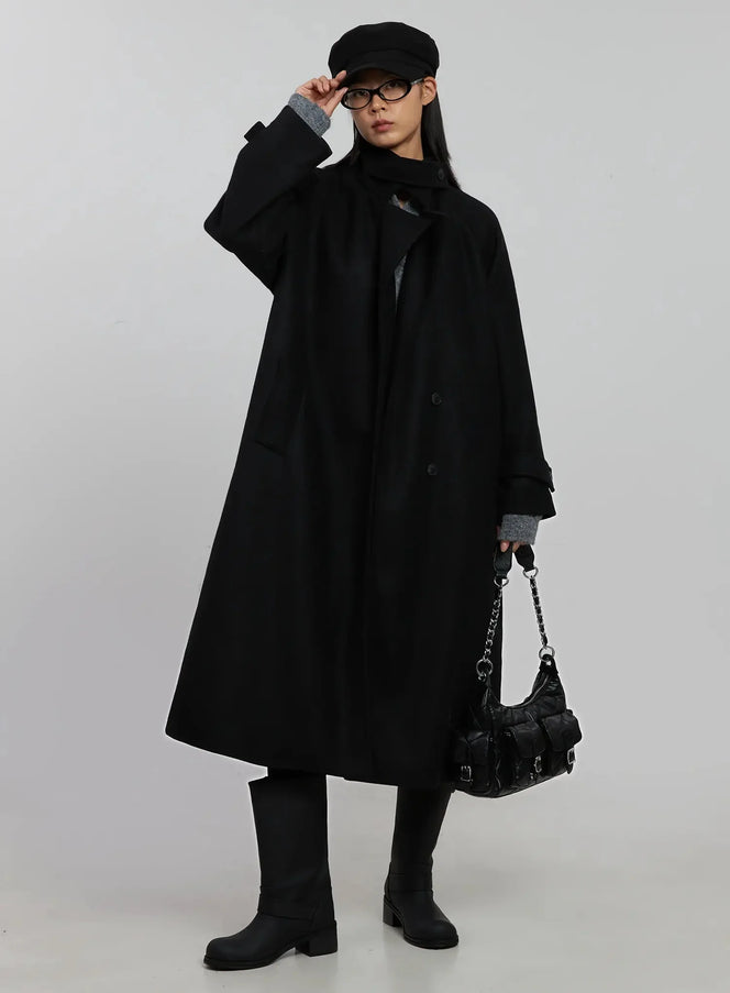 high-neck-button-coat-ij509 / Black