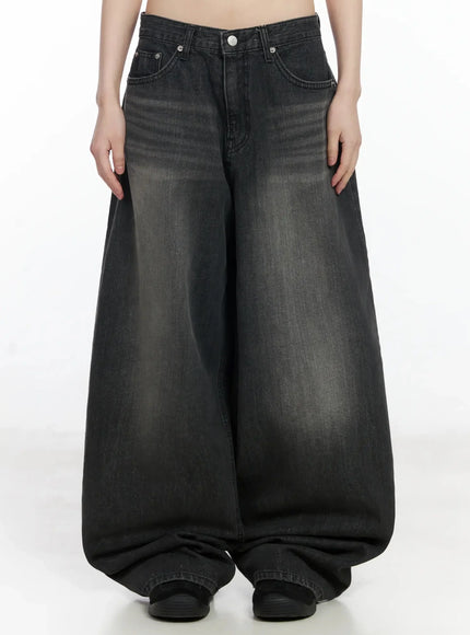 romy-back-belt-baggy-jeans-if505 / Black