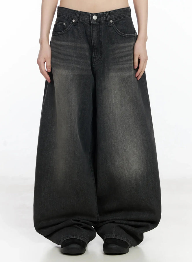 romy-back-belt-baggy-jeans-if505 / Black