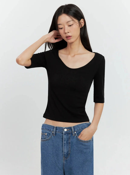 basic-3-4-sleeve-top-il528 / Black