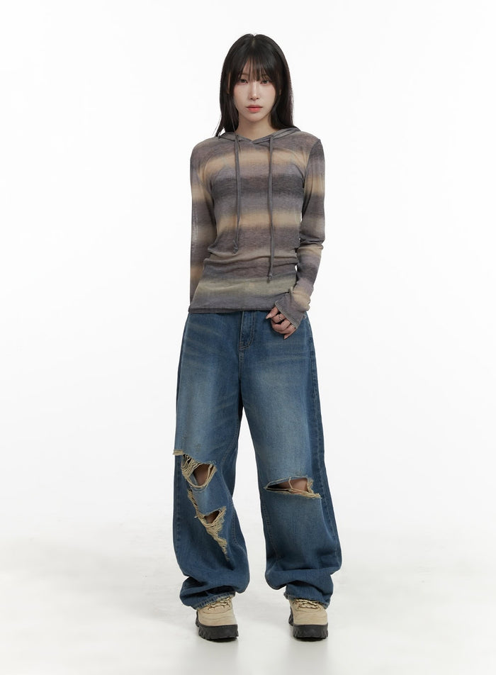 ripped-wide-fit-baggy-jeans-ca426 / Blue