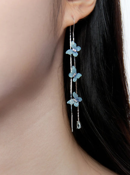 blue-butterfly-drop-threader-earrings-cc0608 / Blue
