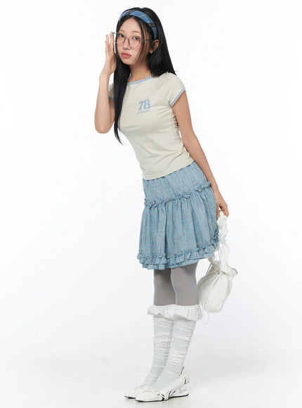 ruffle-frill-midi-jean-skirt-cy513 / Blue