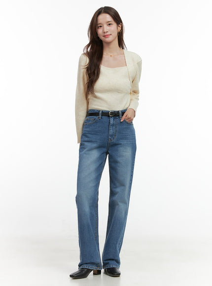 evelyn-wide-fit-straight-denim-jeans-oo421 / Blue