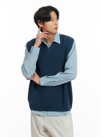 mens-classic-v-neck-knit-vest-blue-iy416 / Blue