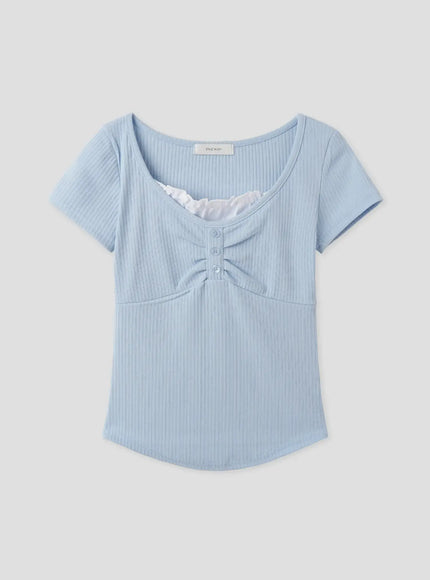 layered-lace-slim-fit-tee-iu526 / Blue