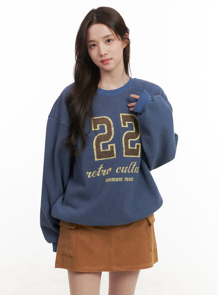 Fuzzy Oversized Crew-Neck Sweatshirt IJ510