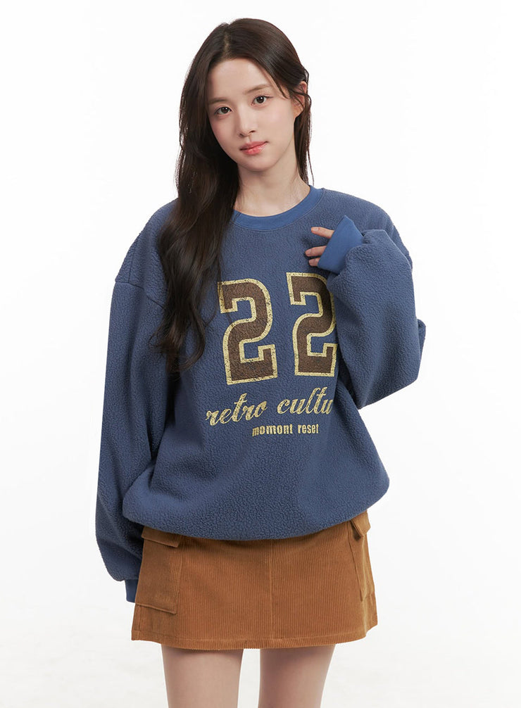 Fuzzy Oversized Crew-Neck Sweatshirt IJ510