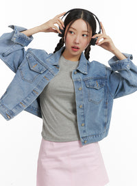 washed-buttoned-denim-jacket-oa402 / Blue