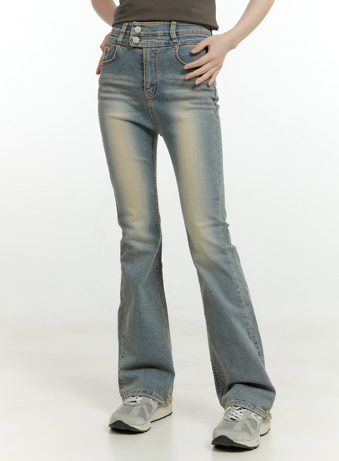 anna-double-button-bootcut-jeans-cg401 / Blue