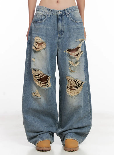 manon-washed-distressed-wide-jeans-cl518 / Blue