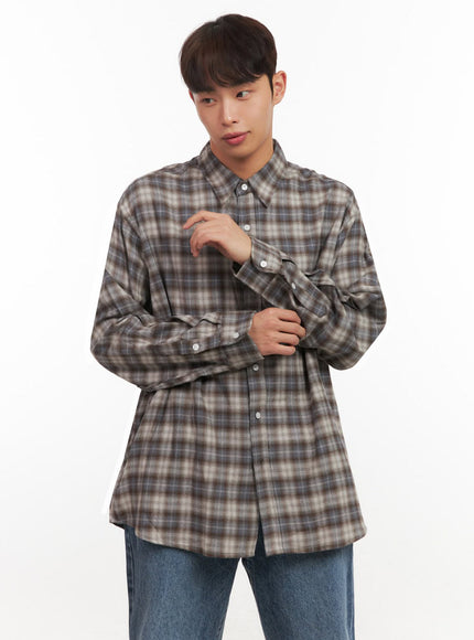 mens-oversized-checkered-collar-shirt-if517 / Blue