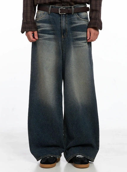 mens-faded-wide-leg-jeans-is510 / Blue