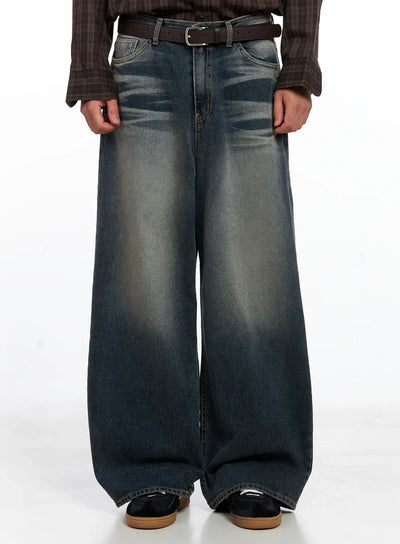 mens-faded-wide-leg-jeans-is510 / Blue