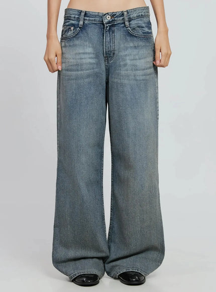 amora-vintage-washed-wide-leg-jeans-io530 / Blue