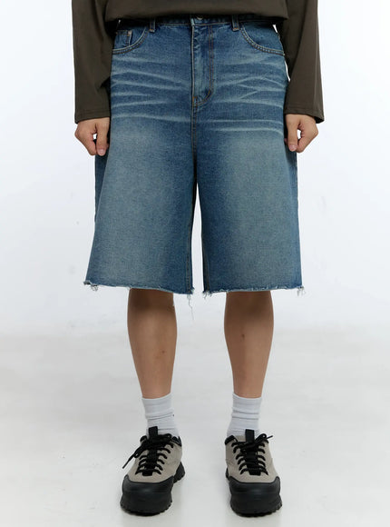 mens-raw-hem-denim-bermuda-shorts-ig515 / Blue
