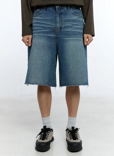 mens-raw-hem-denim-bermuda-shorts-ig515 / Blue