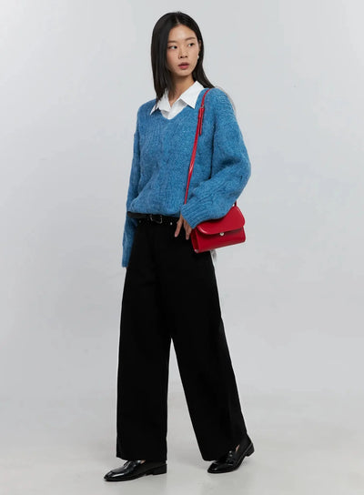 cable-knit-v-neck-sweater-is516 / Blue