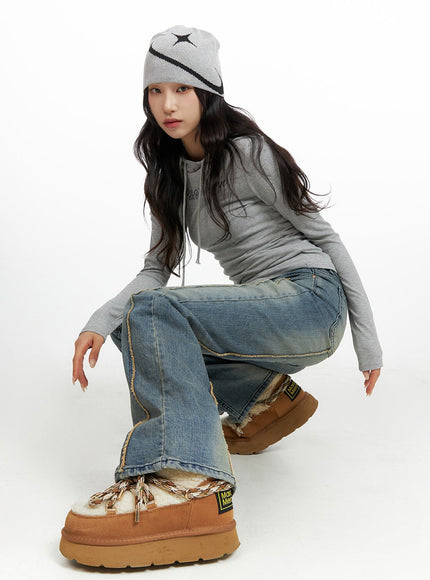 vintage-washed-bootcut-denim-jeans-cf415 / Blue