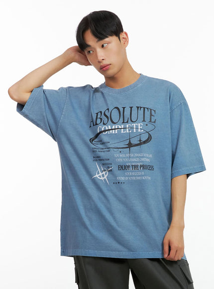 mens-cotton-lettering-oversized-graphic-tee-blue-iu414 / Blue