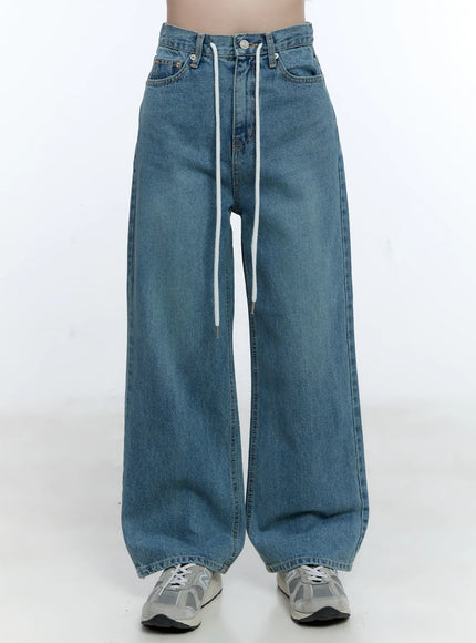 high-waist-wide-leg-drawstring-jeans-cg513 / Blue