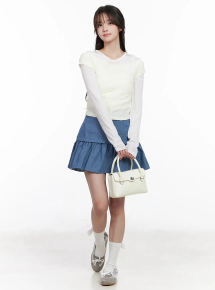 floral-pattern-flare-mini-skirt-cm527 / Blue