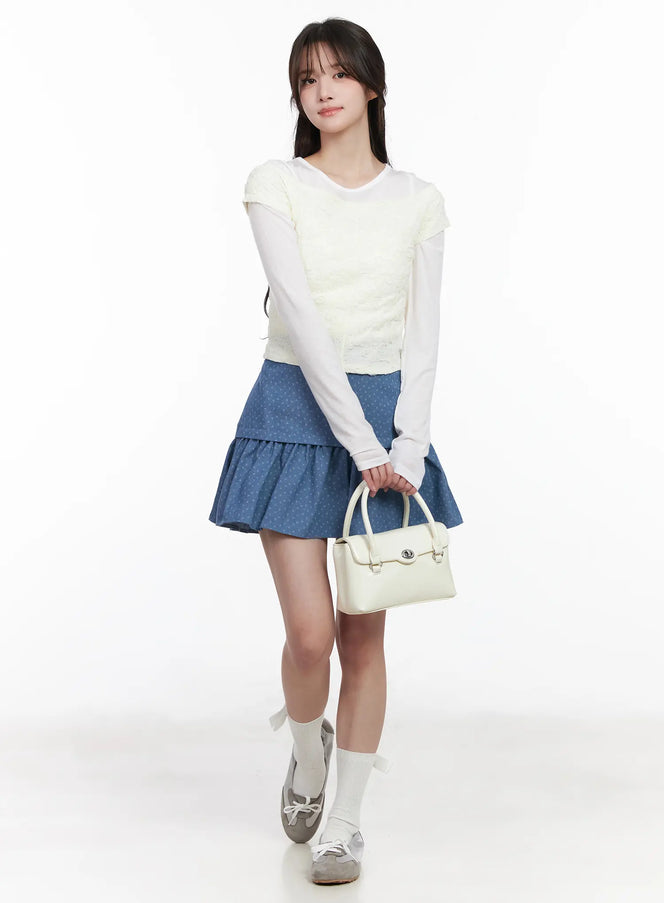 floral-pattern-flare-mini-skirt-cm527 / Blue