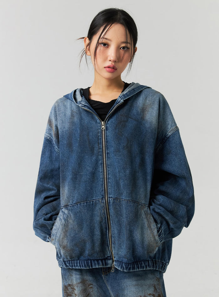 zip-up-denim-hooded-jacket-co323 / Blue