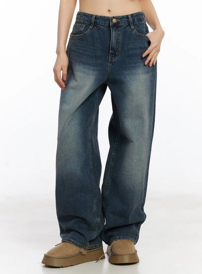 eliza-fleece-lined-washed-wide-leg-jeans-cd518 / Blue
