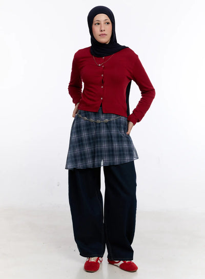 layered-plaid-mesh-midi-skirt-cs524 / Blue