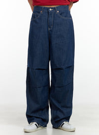 pintuck-wide-baggy-jeans-cl404 / Blue