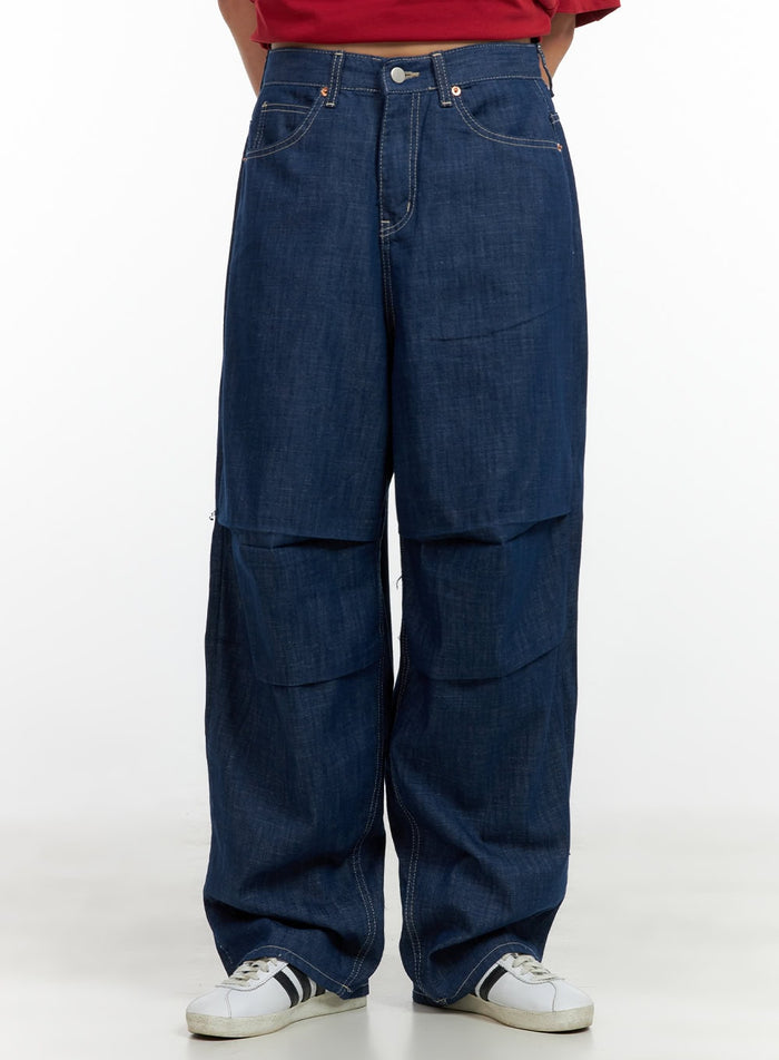 pintuck-wide-baggy-jeans-cl404 / Blue