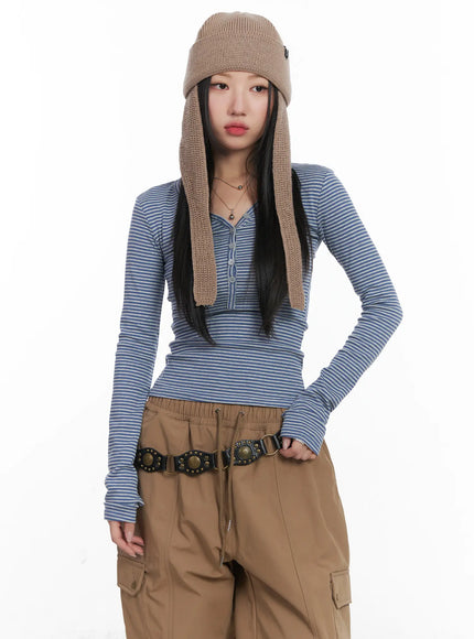 striped-ribbed-long-sleeve-tee-cd530 / Blue