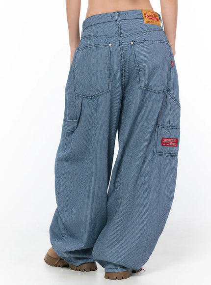 stripe-wide-cotton-pants-cy513 / Blue