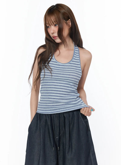 casual-striped-halter-tank-top-cy529 / Blue