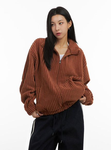 Ribbed Fuzzy Oversized Zip-Up IJ503