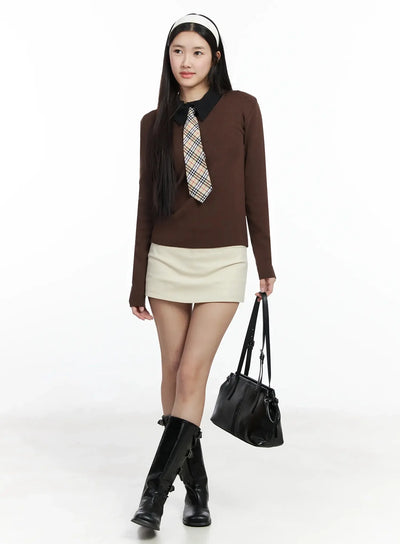 classic-u-neck-wool-blend-knit-top-im503 / Brown