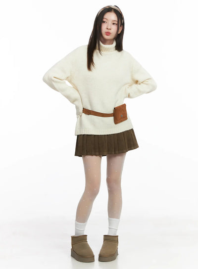 velvet-pleated-mini-skirt-cj506 / Brown