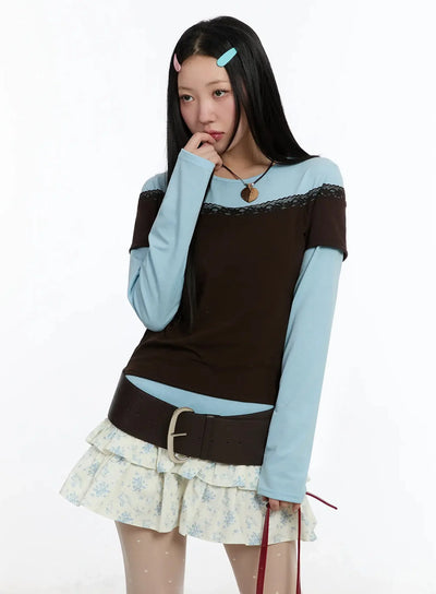 lace-trimmed-off-shoulder-top-im509 / Brown