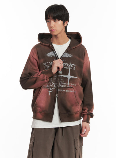 mens-graphic-dye-washed-hooded-jacket-ia510 / Brown