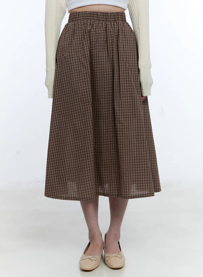 vintage-gingham-midi-skirt-cg514 / Brown